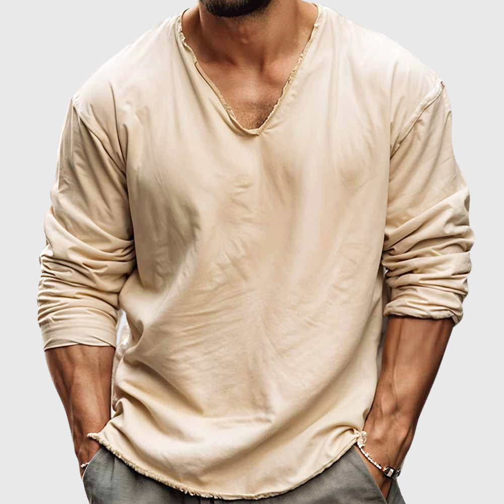 Alden - Men's Cotton V-Neck Long Sleeve Shirt