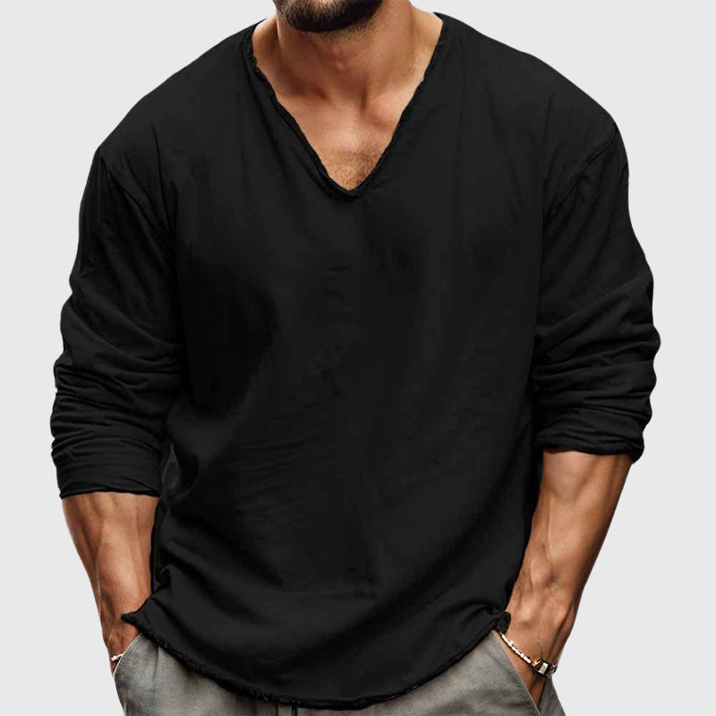 Alden - Men's Cotton V-Neck Long Sleeve Shirt