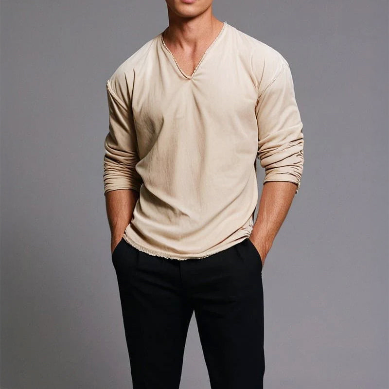 Alden - Men's Cotton V-Neck Long Sleeve Shirt