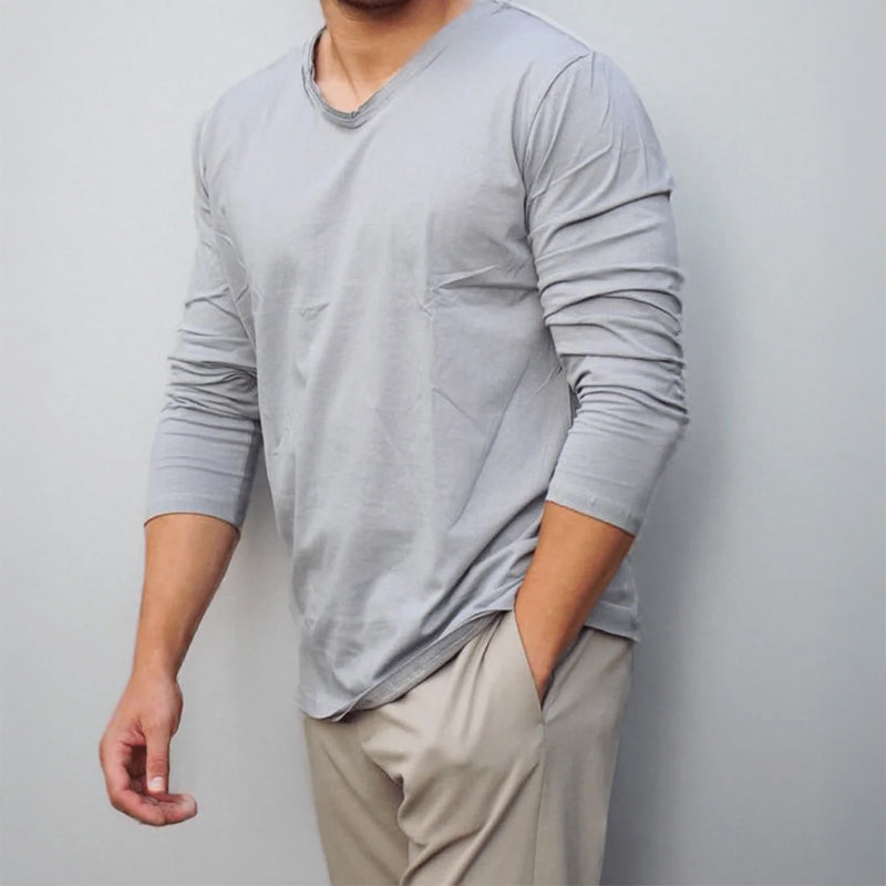Alden - Men's Cotton V-Neck Long Sleeve Shirt