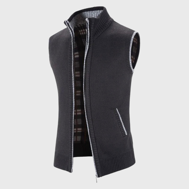 Anthony - Men's Plaid-Lined Full-Zip Sweater Vest