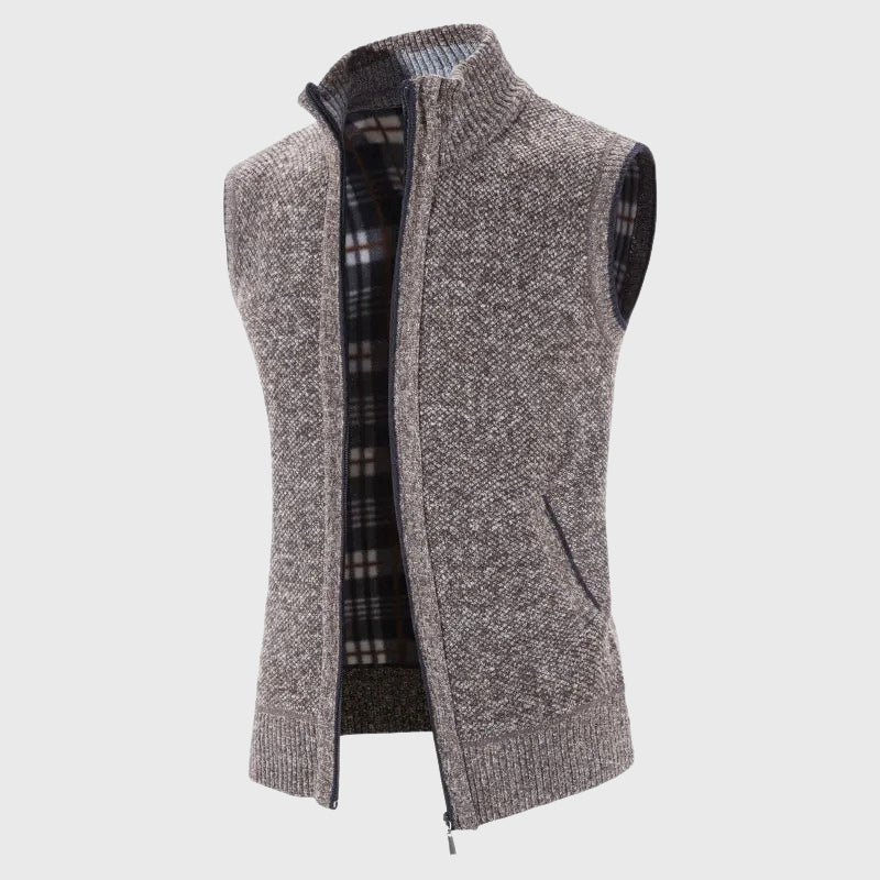 Anthony - Men's Plaid-Lined Full-Zip Sweater Vest