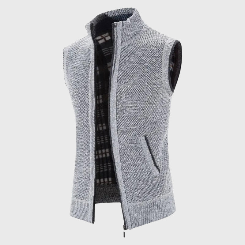Anthony - Men's Plaid-Lined Full-Zip Sweater Vest