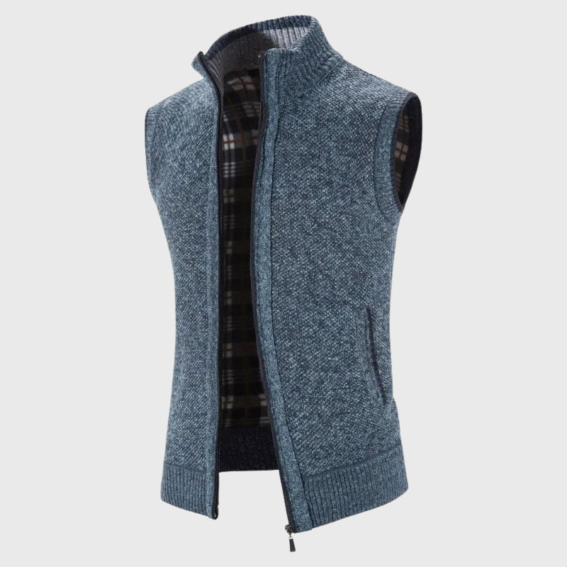Anthony - Men's Plaid-Lined Full-Zip Sweater Vest