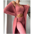 Aurelia - Women's Cropped Knit Top & Pants with Oversized Cardigan 3-Piece Set