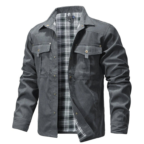 Austin - Men's Plaid-Lined Canvas Utility Shirt Jacket