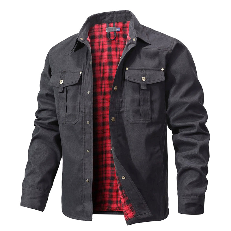 Austin - Men's Plaid-Lined Canvas Utility Shirt Jacket