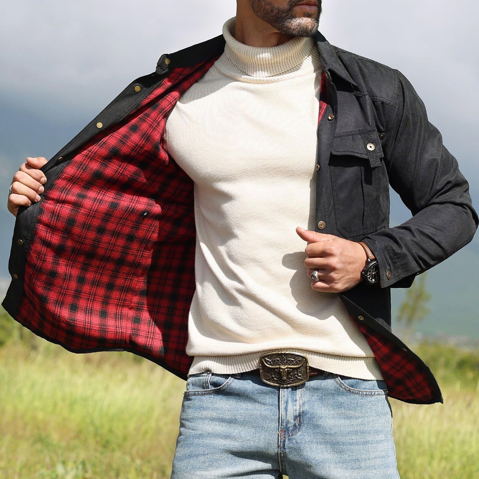 Austin - Men's Plaid-Lined Canvas Utility Shirt Jacket