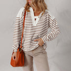 Bailey - Women's Striped Button Neck Waffle Knit Top