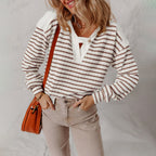 Bailey - Women's Striped Button Neck Waffle Knit Top