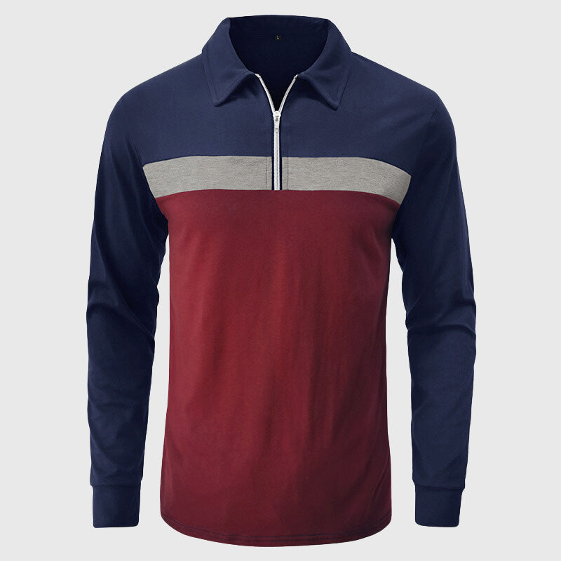 Boaz - Men's Quarter-Zip Color Block Long Sleeve Polo
