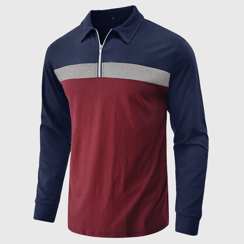 Boaz - Men's Quarter-Zip Color Block Long Sleeve Polo
