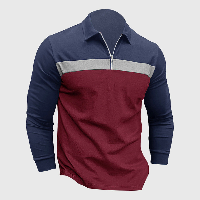 Boaz - Men's Quarter-Zip Color Block Long Sleeve Polo