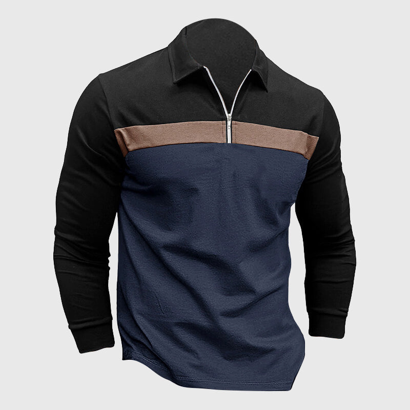 Boaz - Men's Quarter-Zip Color Block Long Sleeve Polo