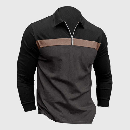 Boaz - Men's Quarter-Zip Color Block Long Sleeve Polo