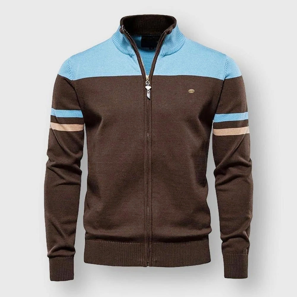 Brandon - Men's Colorblock High-Neck Zip Cardigan