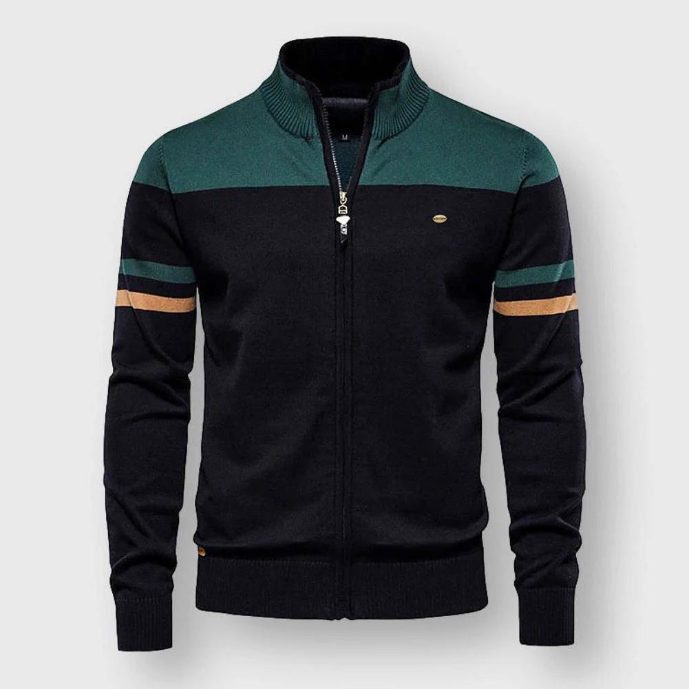 Brandon - Men's Colorblock High-Neck Zip Cardigan