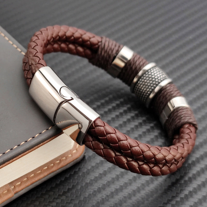 Callum - Braided Leather Rune Bracelet