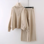 Cassy - Women's Zip-Up Knit Sweater & Wide Leg Pants Set