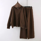 Cassy - Women's Zip-Up Knit Sweater & Wide Leg Pants Set