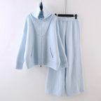 Cassy - Women's Zip-Up Knit Sweater & Wide Leg Pants Set