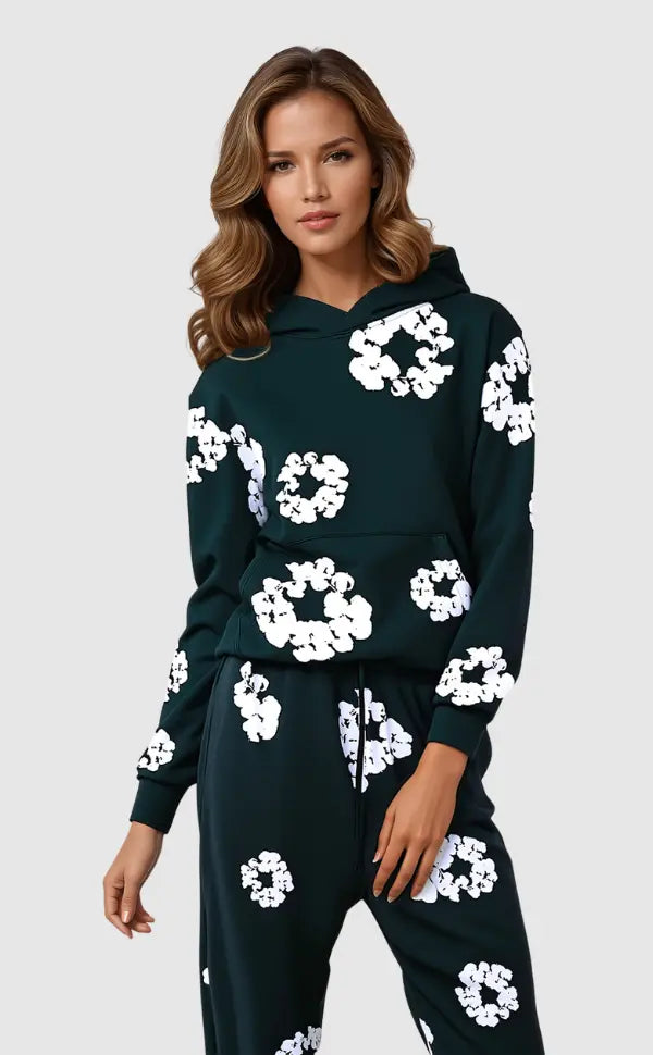 Celeste - Women's Floral Graphic Hoodie and Jogger Set