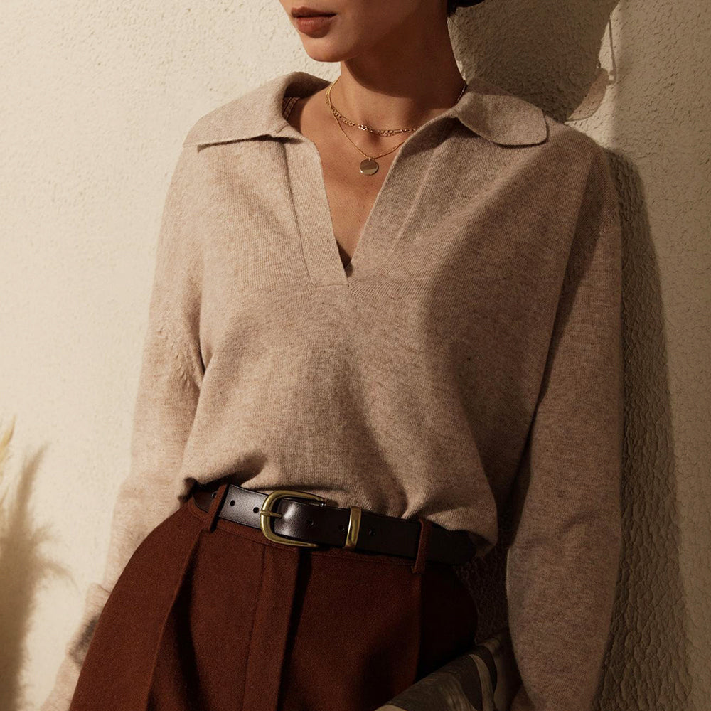 Celina - Women's Collared V-Neck Knit Sweater