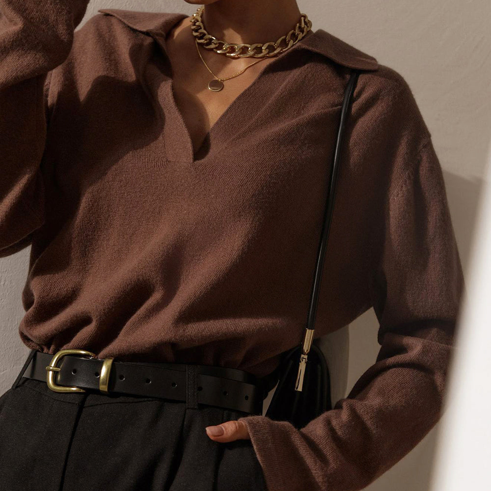 Celina - Women's Collared V-Neck Knit Sweater
