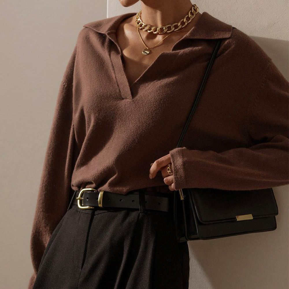 Celina - Women's Collared V-Neck Knit Sweater