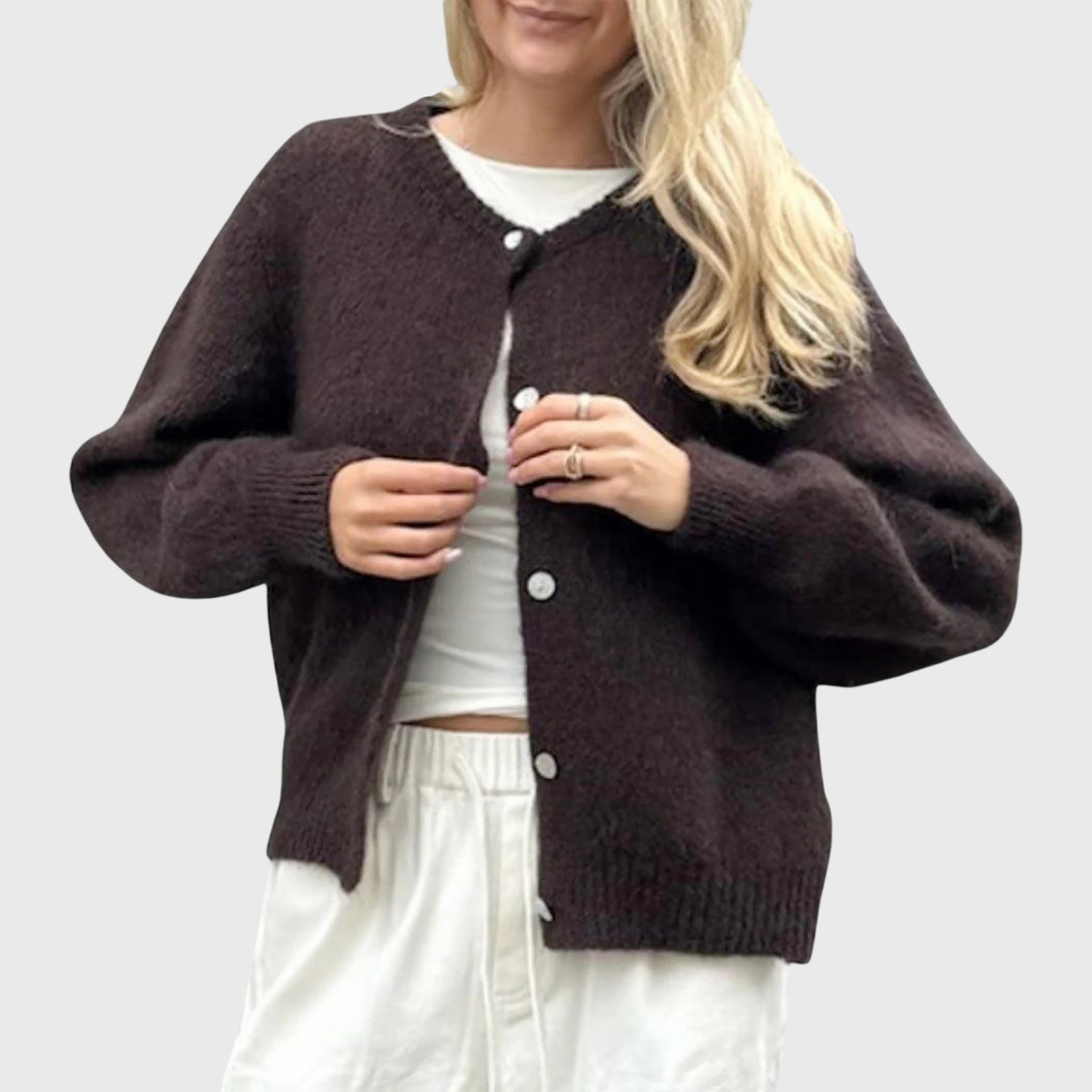 Claire - Women's Slouchy Drop-Shoulder Knit Cardigan