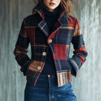 Clara - Women's Vintage Plaid Wool Blend Short Coat