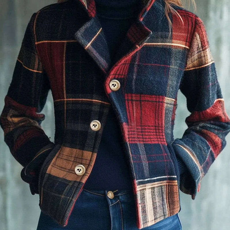 Clara - Women's Vintage Plaid Wool Blend Short Coat