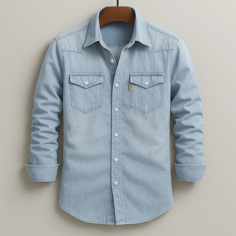 Dean - Men's Western Flap-Pocket Denim Shirt
