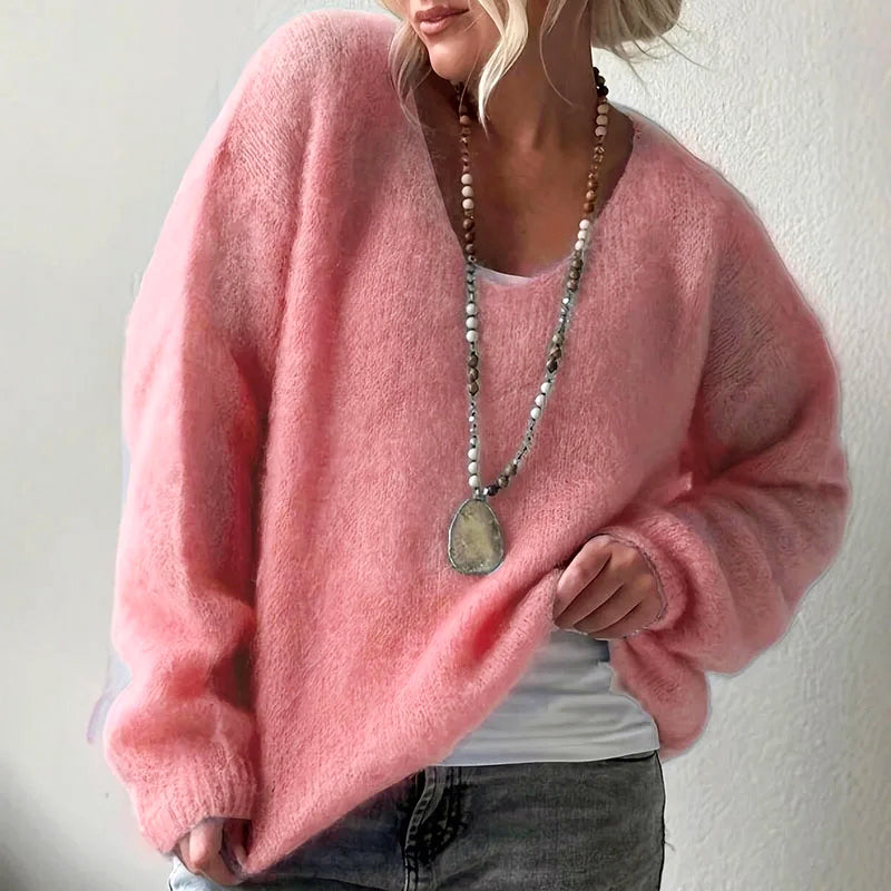 Delaney - Women's Relaxed Fit Fuzzy Knit Pullover