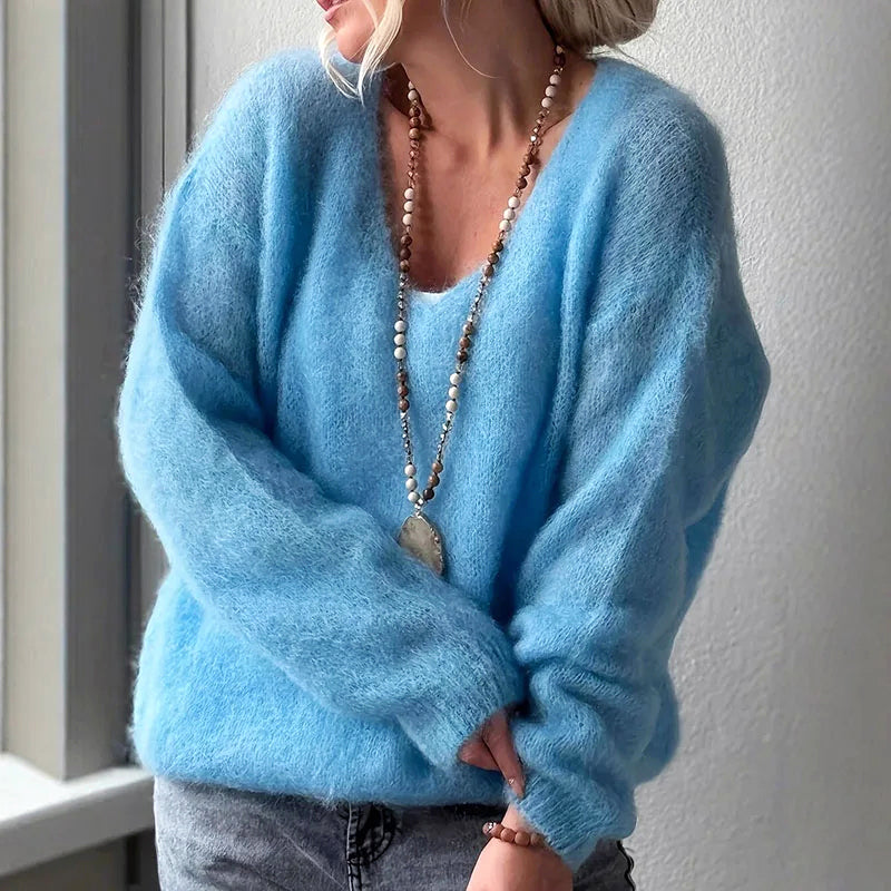 Delaney - Women's Relaxed Fit Fuzzy Knit Pullover
