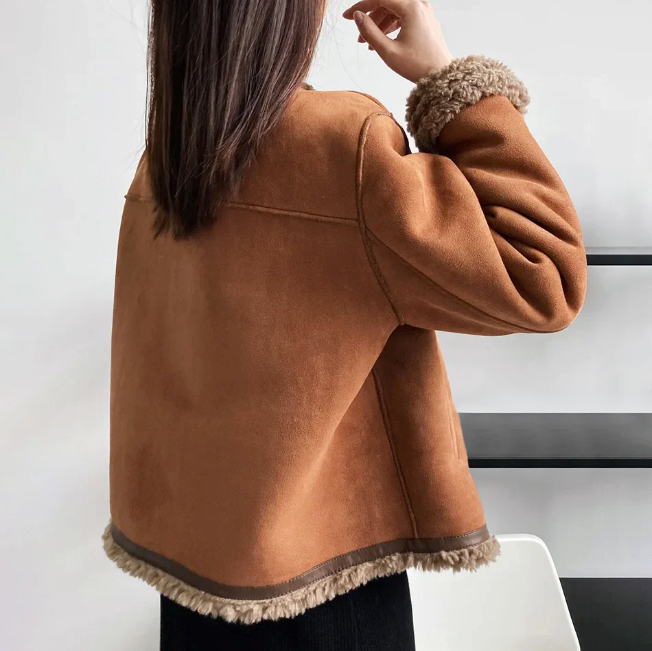 Dennice - Women's Sherpa-Lined Faux Suede Jacket