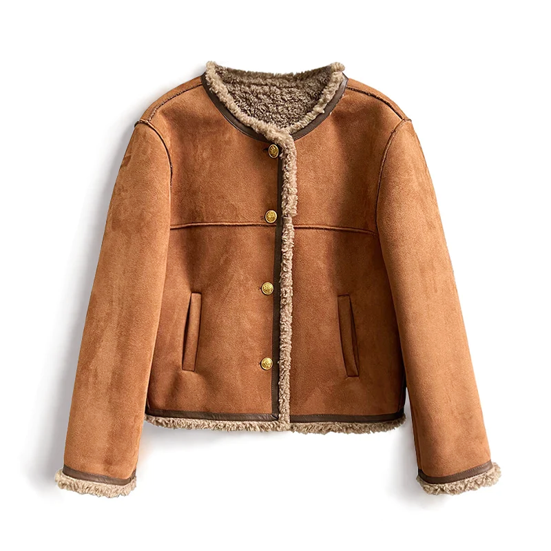 Dennice - Women's Sherpa-Lined Faux Suede Jacket