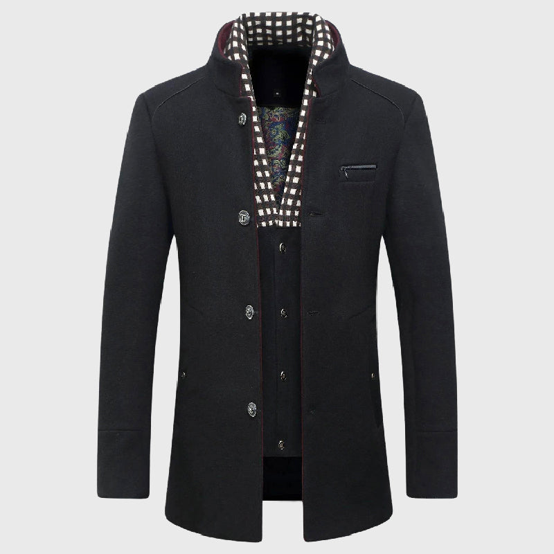 Dominic - Men's Plaid-Collar Woolen Overcoat