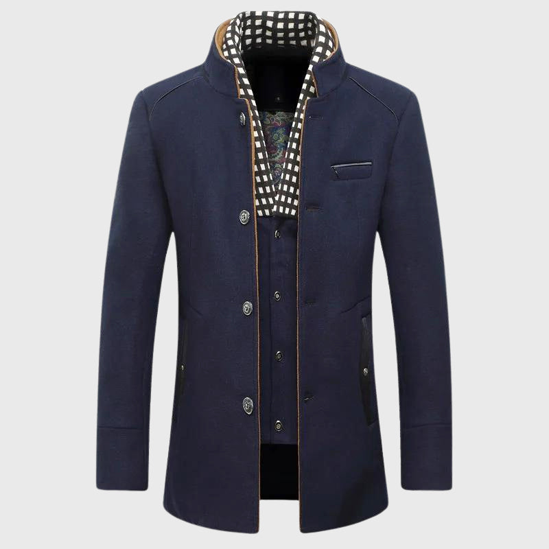 Dominic - Men's Plaid-Collar Woolen Overcoat