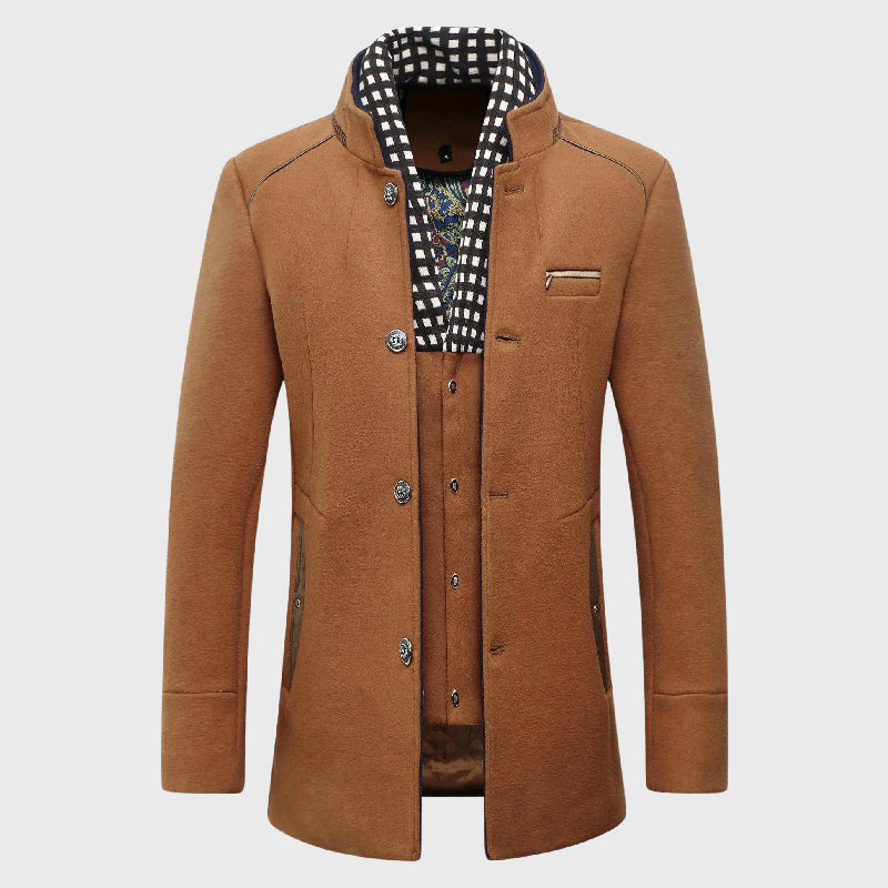 Dominic - Men's Plaid-Collar Woolen Overcoat