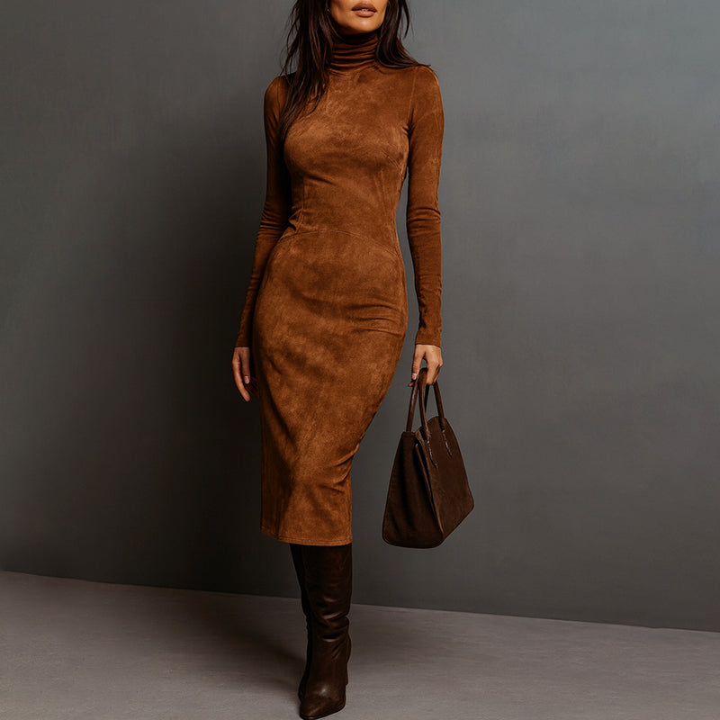 Dorothy - Women's Fitted Turtleneck Midi Dress