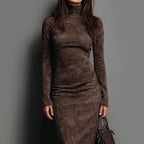 Dorothy - Women's Fitted Turtleneck Midi Dress