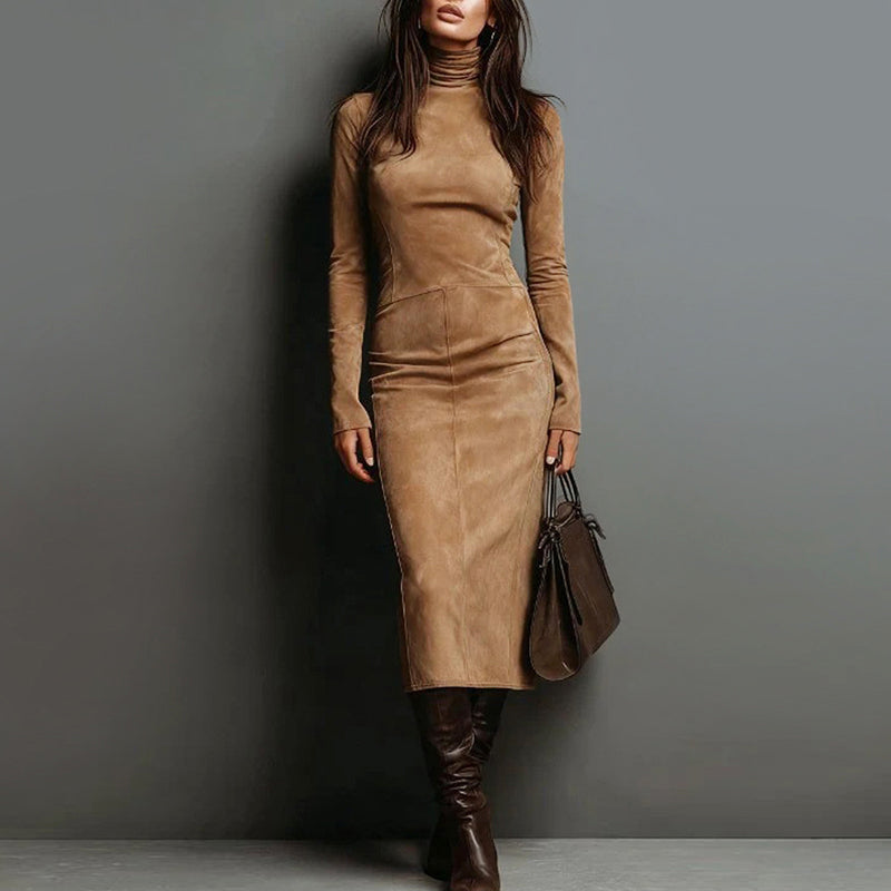 Dorothy - Women's Fitted Turtleneck Midi Dress