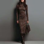 Dorothy - Women's Fitted Turtleneck Midi Dress