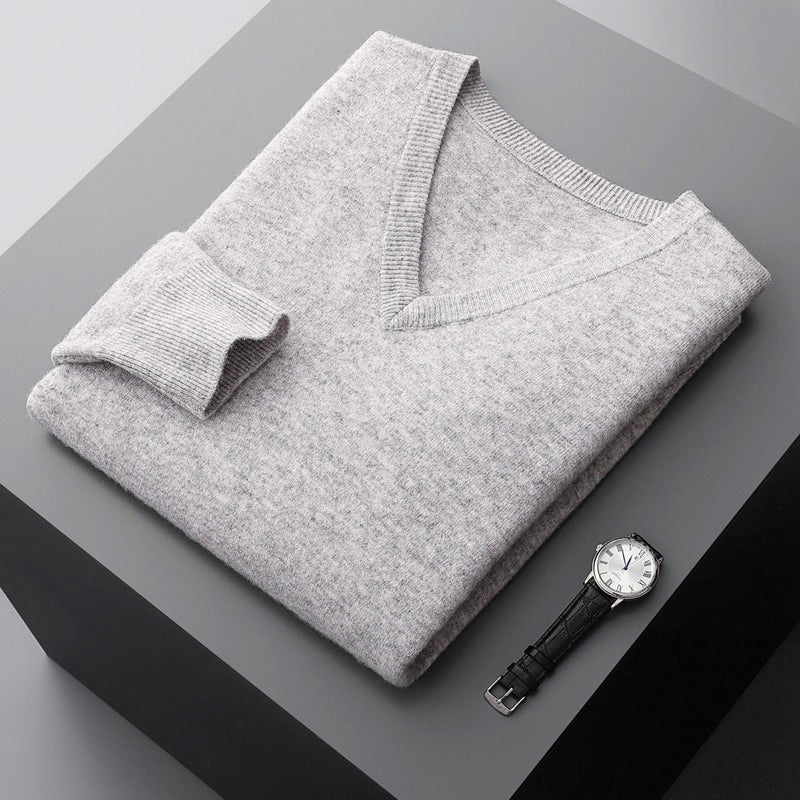 Dylan - Men's Cashmere V-Neck Fine-Knit Sweater