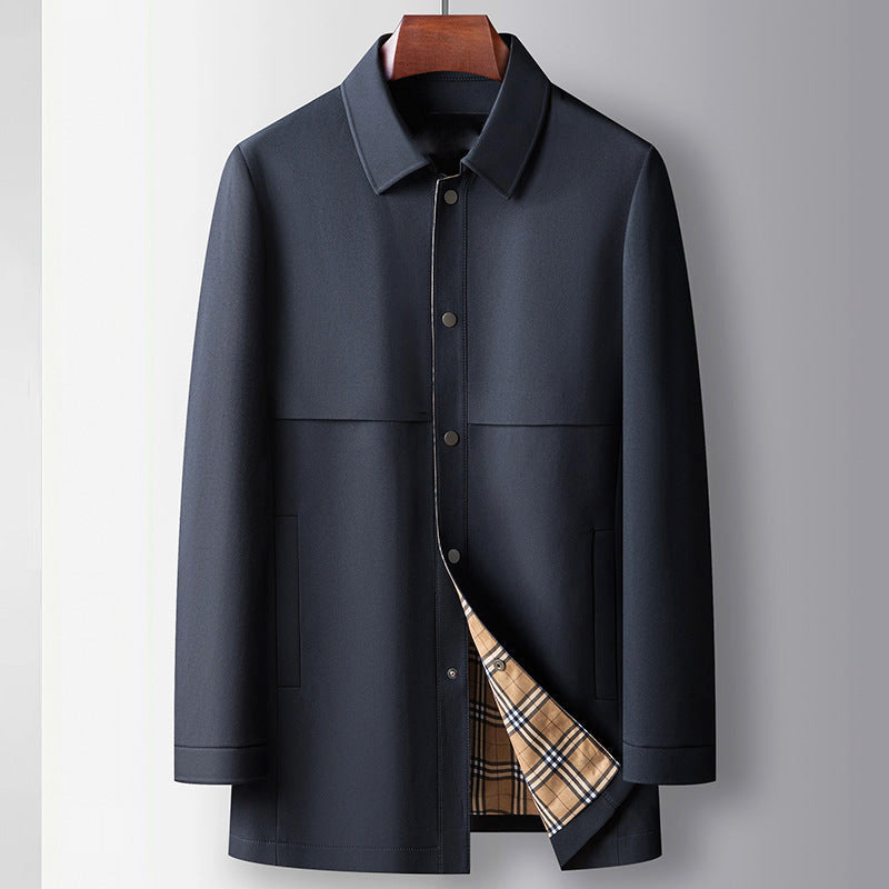 Elias - Men's Mid-Length Plaid-Accented Business Jacket