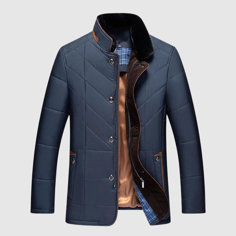 Elias - Men's Down Quilted Jacket with Faux-Fur Lined Collar