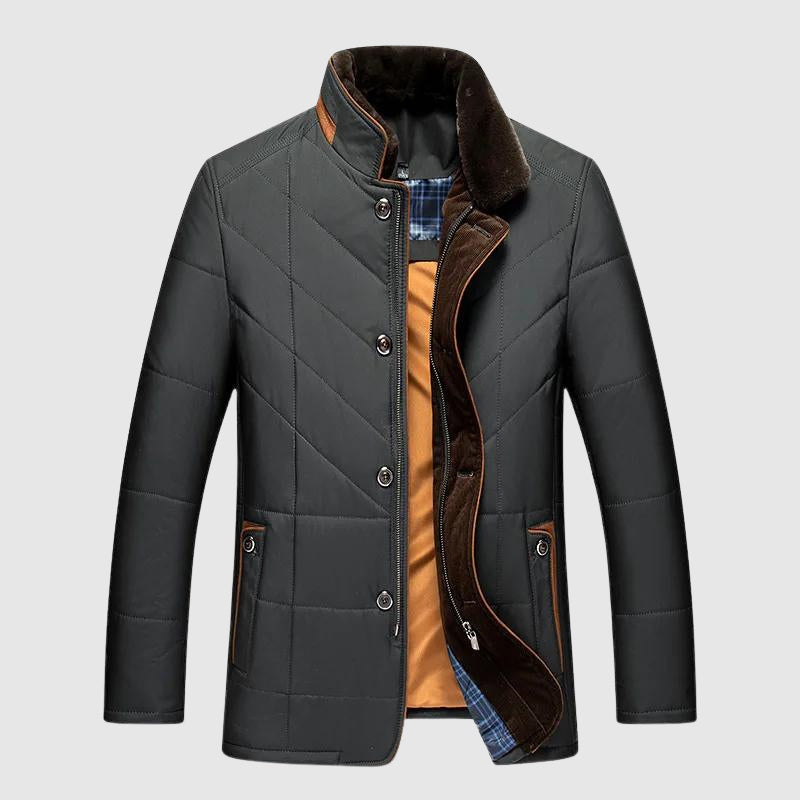 Elias - Men's Down Quilted Jacket with Faux-Fur Lined Collar