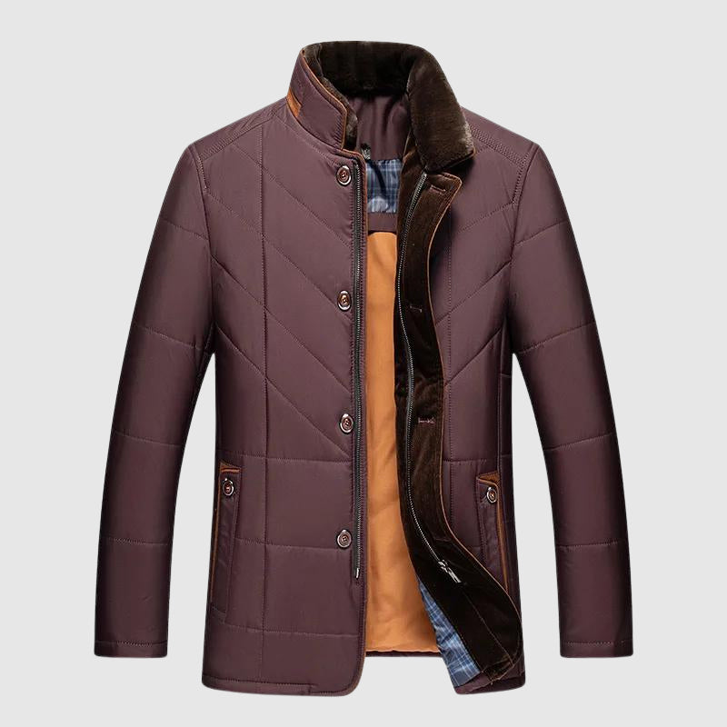 Elias - Men's Down Quilted Jacket with Faux-Fur Lined Collar