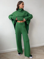 Elise - Women's Turtleneck Knit Sweater & Wide-Leg Pants Set
